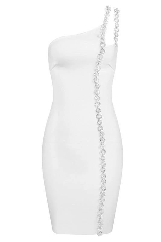 Bellabarnett Mimia One Shoulder Chain Mini Cocktail Dress CLOTHING