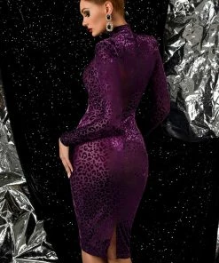 Bellabarnett Manot Purple Leopard Midi Dress CLOTHING
