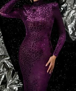 Bellabarnett Manot Purple Leopard Midi Dress CLOTHING