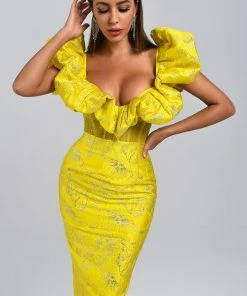 Bellabarnett Melany Jacquard Midi Dress - Yellow
