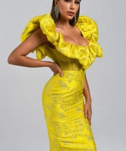Bellabarnett Melany Jacquard Midi Dress - Yellow