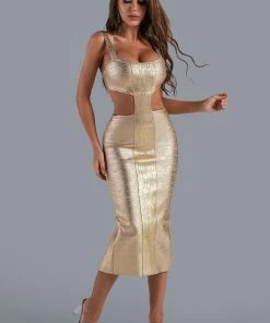 Bellabarnett Kit Metallic Midi Bandage Dress - Gold