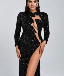 Bellabarnett CLOTHING Rebeka Sequin Slit Maxi Dress