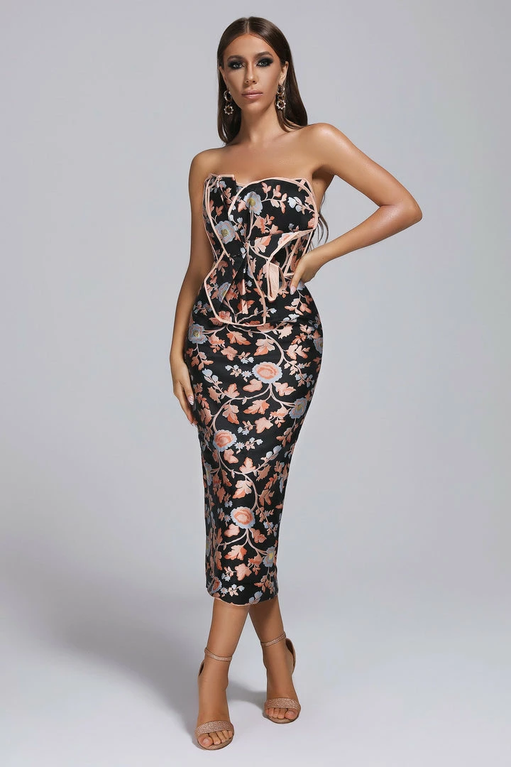 Bellabarnett CLOTHING Braided Jacquard Midi Dress