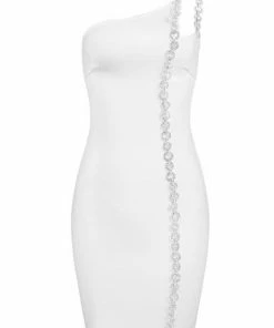 Bellabarnett Mimia One Shoulder Chain Mini Cocktail Dress CLOTHING