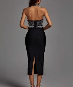 Bellabarnett Cornelia Pearl Halter Bandage Dress - Black