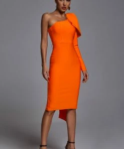 Bellabarnett Abbey Orange One Shoulder Bandage Dress