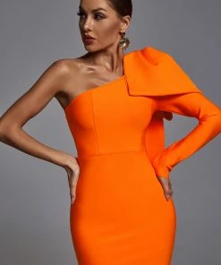 Bellabarnett Abbey Orange One Shoulder Bandage Dress