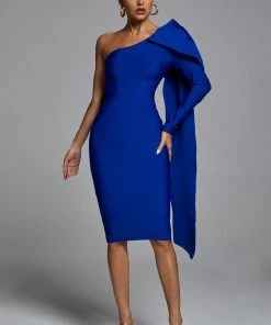 Bellabarnett CLOTHING Abbey Blue One Shoulder Bandage Dress