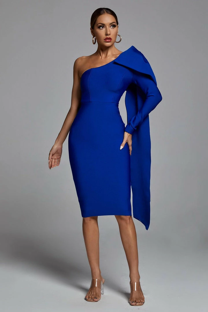Bellabarnett CLOTHING Abbey Blue One Shoulder Bandage Dress
