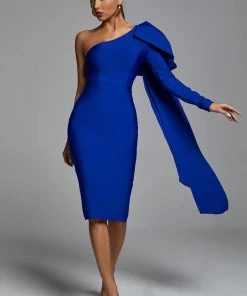 Bellabarnett CLOTHING Abbey Blue One Shoulder Bandage Dress