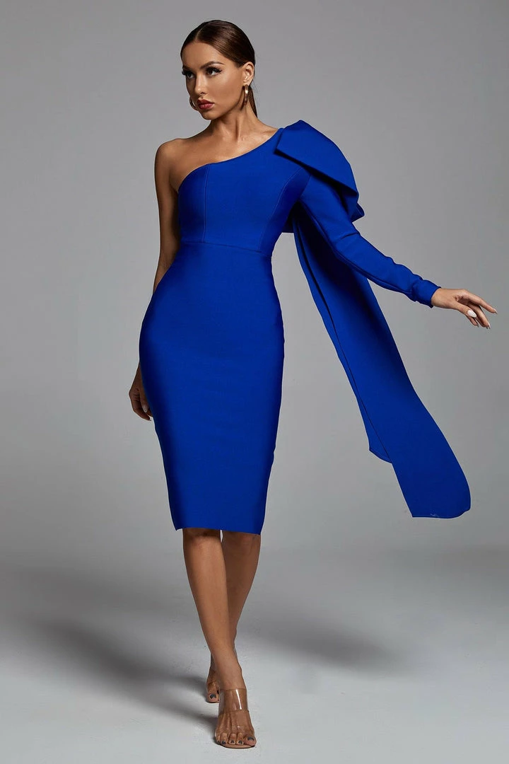 Bellabarnett CLOTHING Abbey Blue One Shoulder Bandage Dress