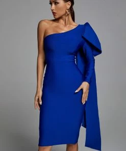 Bellabarnett CLOTHING Abbey Blue One Shoulder Bandage Dress