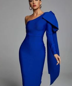 Bellabarnett CLOTHING Abbey Blue One Shoulder Bandage Dress