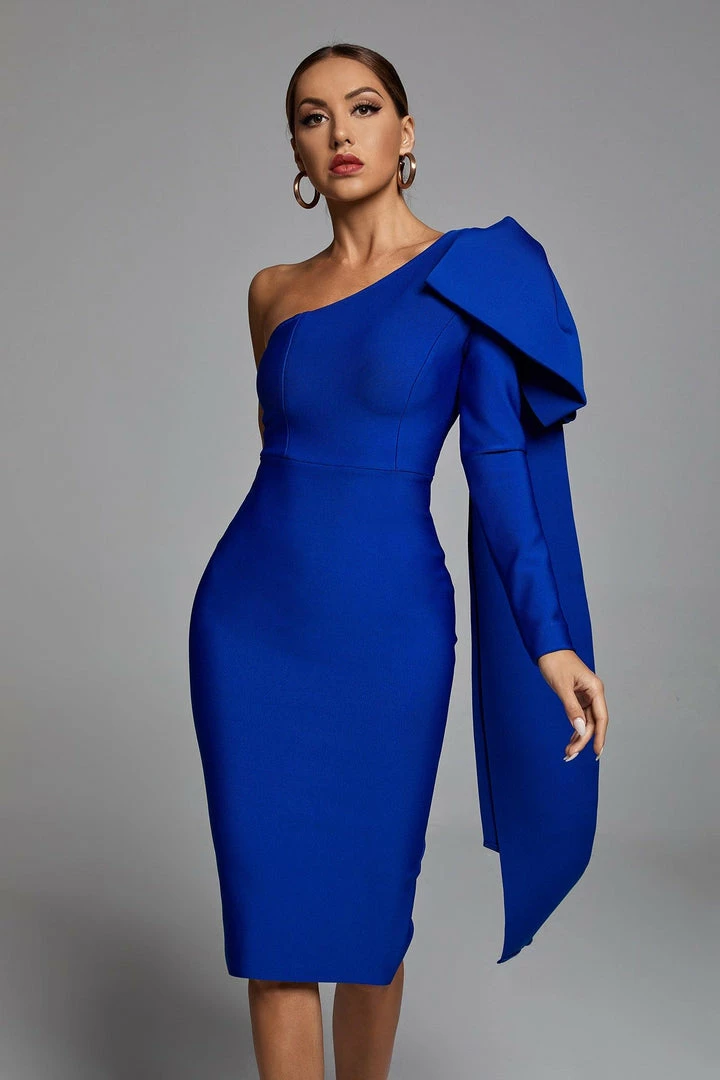Bellabarnett CLOTHING Abbey Blue One Shoulder Bandage Dress