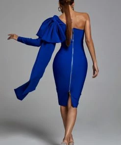 Bellabarnett CLOTHING Abbey Blue One Shoulder Bandage Dress