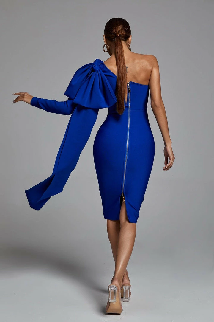 Bellabarnett CLOTHING Abbey Blue One Shoulder Bandage Dress