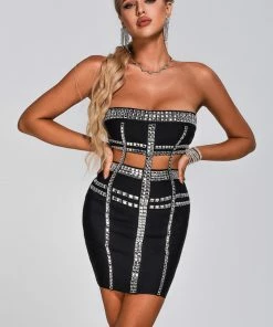 Tracking Adri Diamonate Cutout Mini Bandage Dress