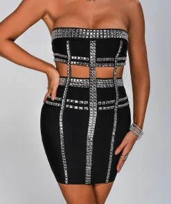 Tracking Adri Diamonate Cutout Mini Bandage Dress