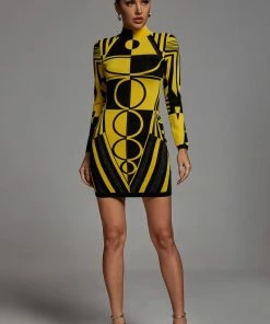 Preorder Slama Long Sleeve Bandage Dress - Yellow