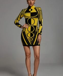 Preorder Slama Long Sleeve Bandage Dress - Yellow