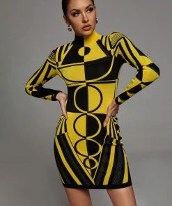 Preorder Slama Long Sleeve Bandage Dress - Yellow