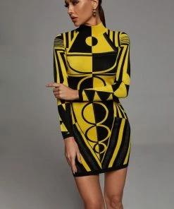 Preorder Slama Long Sleeve Bandage Dress - Yellow