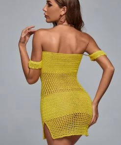 Bellabarnett CLOTHING Ako Off Shoulder Weave Mini Dress - Ginger