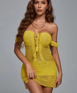 Bellabarnett CLOTHING Ako Off Shoulder Weave Mini Dress - Ginger
