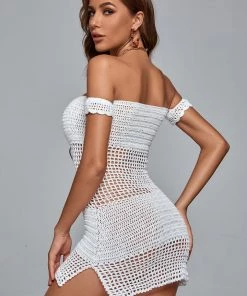 Bellabarnett Ako Off Shoulder Weave Mini Dress - White