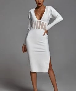 Bellabarnett Alani Long Sleeve Bandage Dress In White
