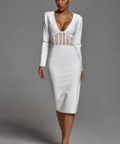 Bellabarnett Alani Long Sleeve Bandage Dress In White