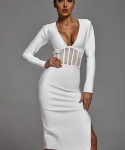 Bellabarnett Alani Long Sleeve Bandage Dress In White