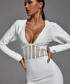 Bellabarnett Alani Long Sleeve Bandage Dress In White