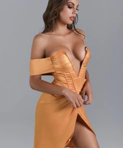 Bellabarnett CLOTHING Alexa Off Shoulder Corset Mini Dress - Yellow