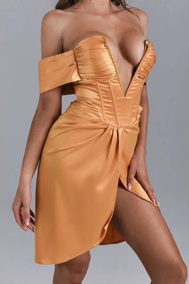 Bellabarnett CLOTHING Alexa Off Shoulder Corset Mini Dress - Yellow