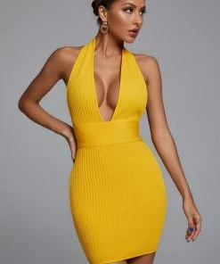 Bellabarnett Emmet Tangerine Bandage Mini Dress