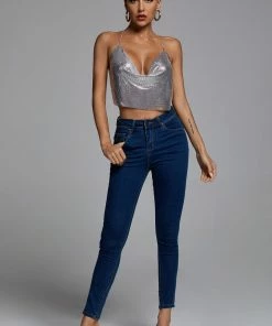 Bellabarnett CLOTHING Ferley Diamond Crop Top - Silver