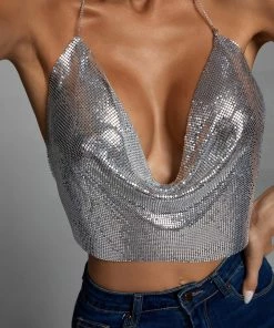 Bellabarnett CLOTHING Ferley Diamond Crop Top - Silver