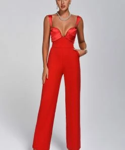 Tracking Bace Satin Jumpsuit - Red CLOTHING