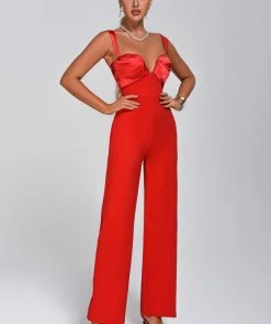 Tracking Bace Satin Jumpsuit - Red CLOTHING