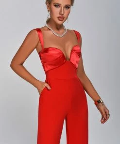 Tracking Bace Satin Jumpsuit - Red CLOTHING