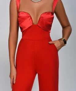 Tracking Bace Satin Jumpsuit - Red CLOTHING