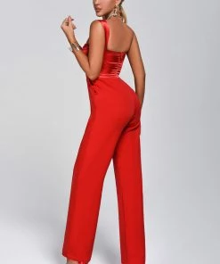 Tracking Bace Satin Jumpsuit - Red CLOTHING