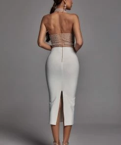 Bellabarnett Cornelia Pearl Halter Bandage Dress - Beige