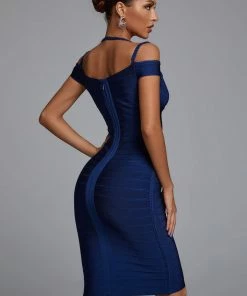 Bellabarnett Darlene Bandage Midi Dress - Navy CLOTHING