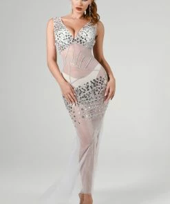 Bellabarnett CLOTHING Ditaya Mesh Diamonate Maxi Dress