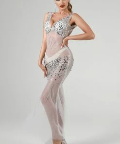 Bellabarnett CLOTHING Ditaya Mesh Diamonate Maxi Dress