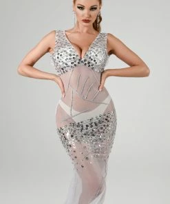 Bellabarnett CLOTHING Ditaya Mesh Diamonate Maxi Dress