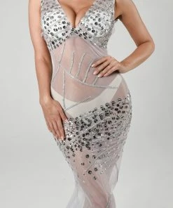 Bellabarnett CLOTHING Ditaya Mesh Diamonate Maxi Dress